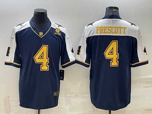 Mens Dallas Cowboys #4 Dak Prescott Navy Gold Edition With 1960 Patch Limited Stitched Football Jersey